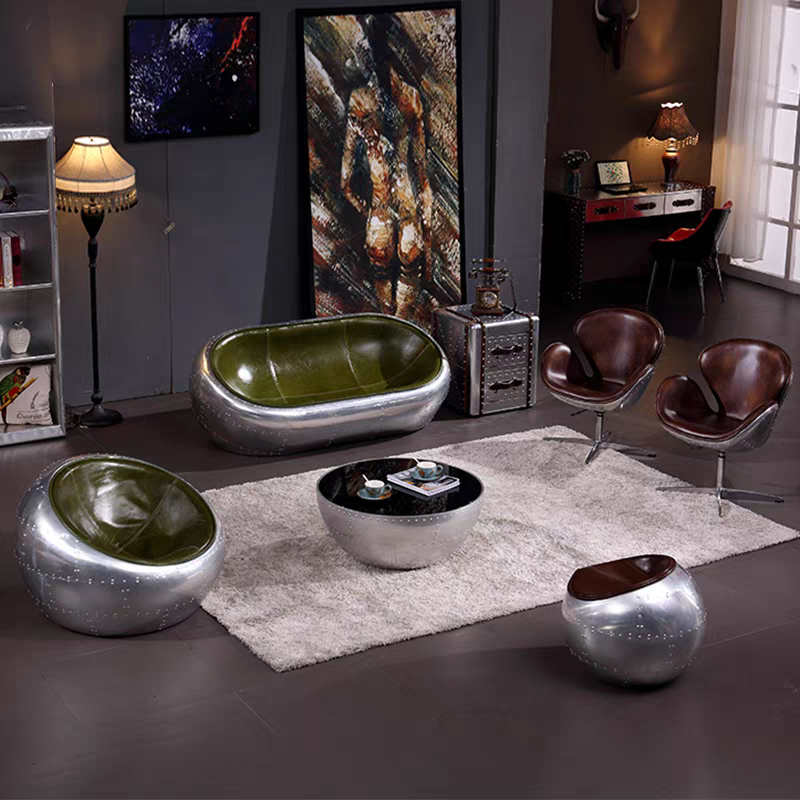 Office Furniture In China - Retro Industrial Style Aluminum Leather Sofa
