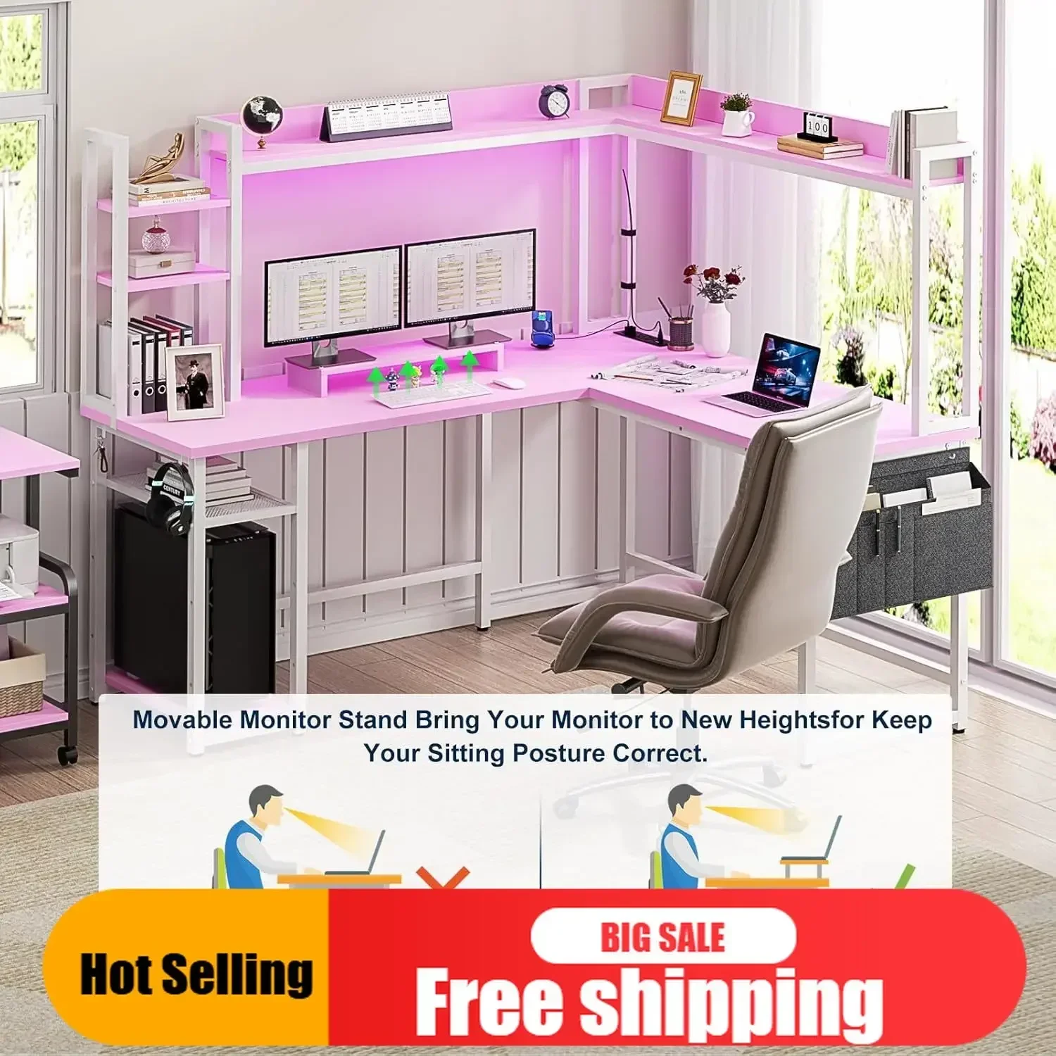 Gaming Desk With Hutch - Hot-sellingL Shaped Gaming Desk with Led