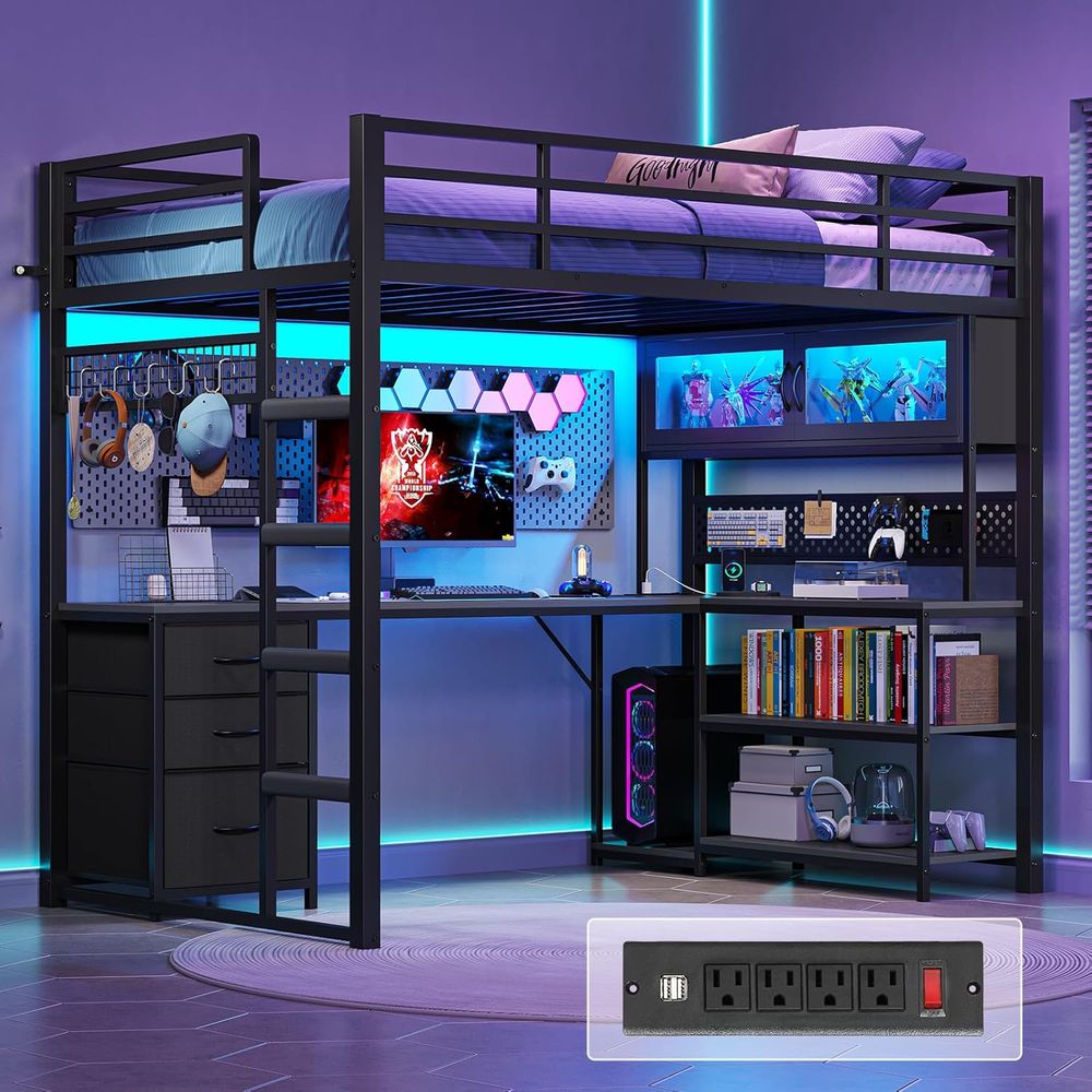 Twin Size Metal Loft Bed with  – обзор и цена Gaming Desk With Hutch
