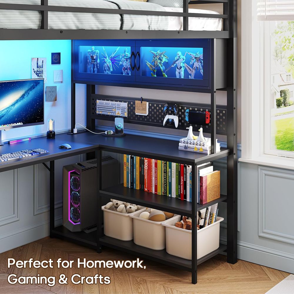 Twin Size Metal Loft Bed with  – обзор и цена Gaming Desk With Hutch