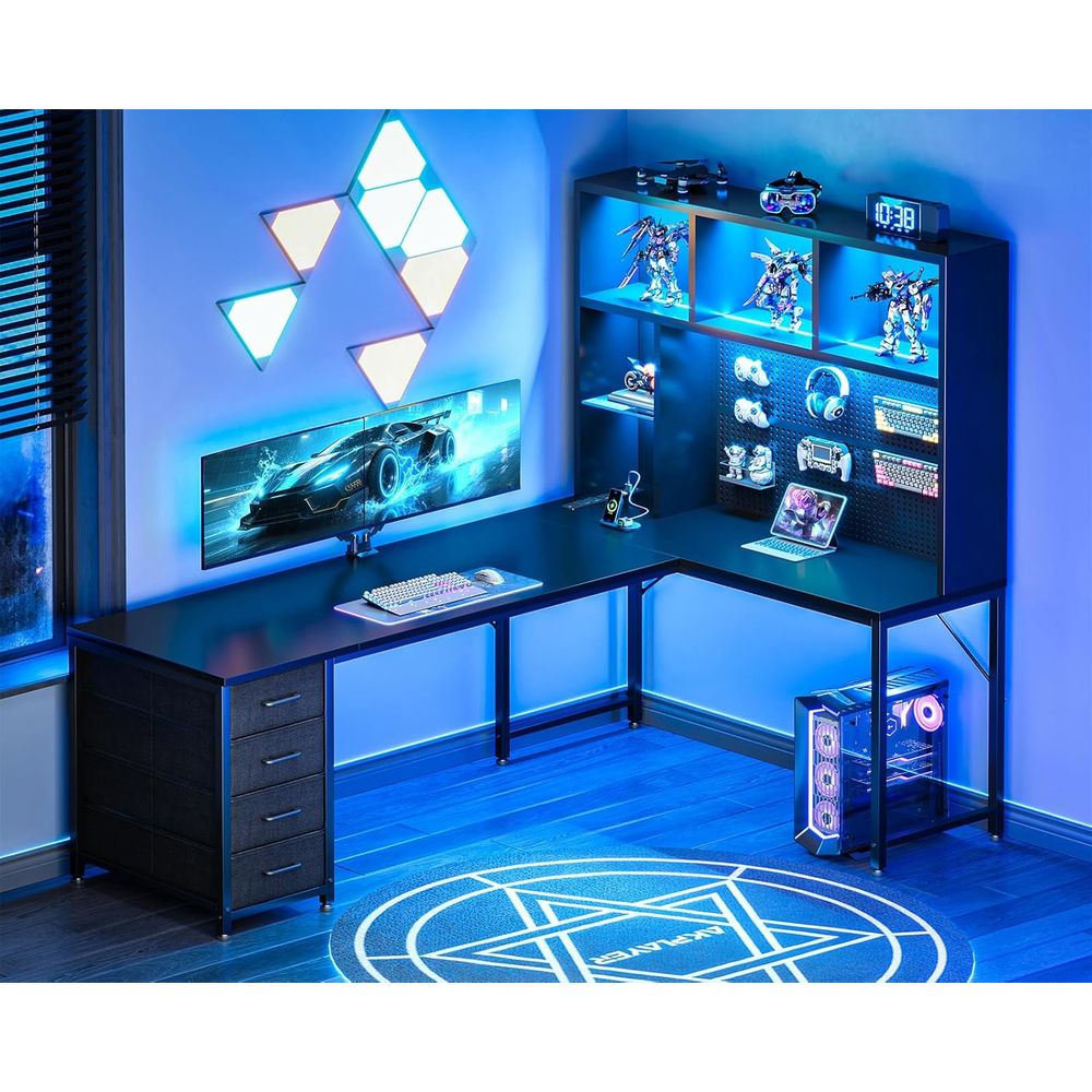71 L-Shaped Gaming Desk with H – обзор и цена Gaming Desk With Hutch