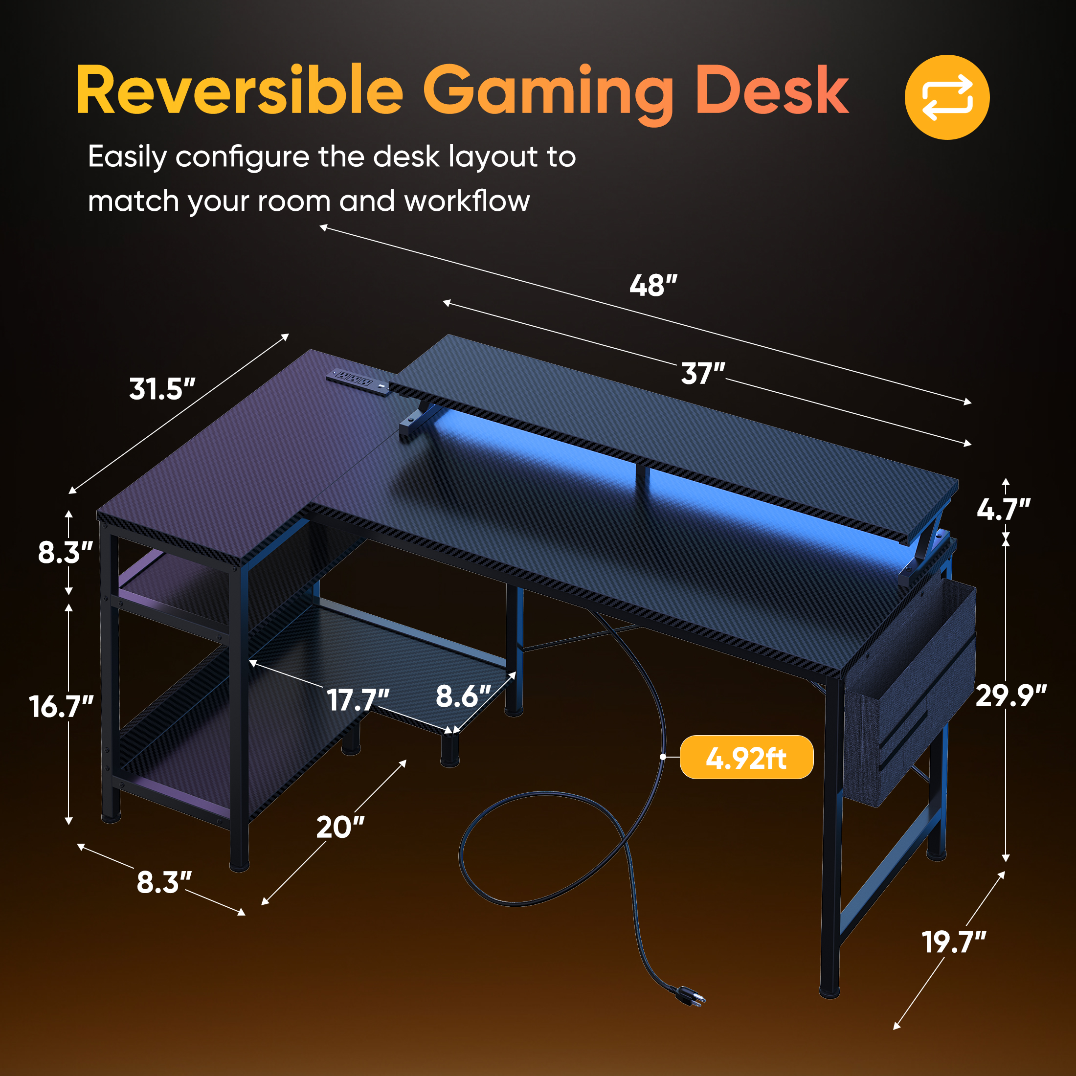 JHK 40IN to 48IN L Shaped with – обзор и цена Gaming Desk With Hutch