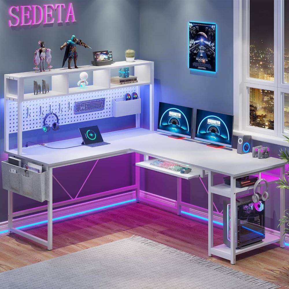 White L Shaped Gaming Desk, Re – обзор и цена Gaming Desk With Hutch
