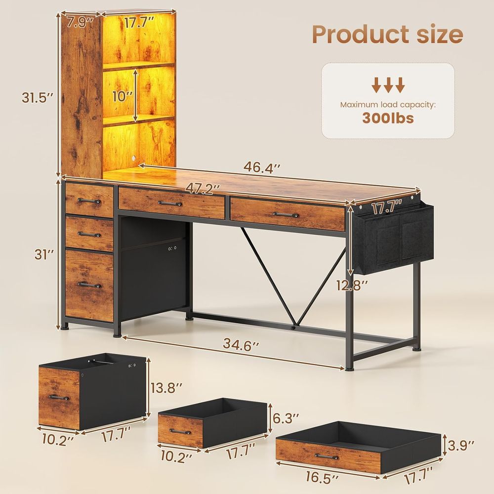 5-Drawer Rustic Brown Desk wit – обзор и цена Gaming Desk With Hutch