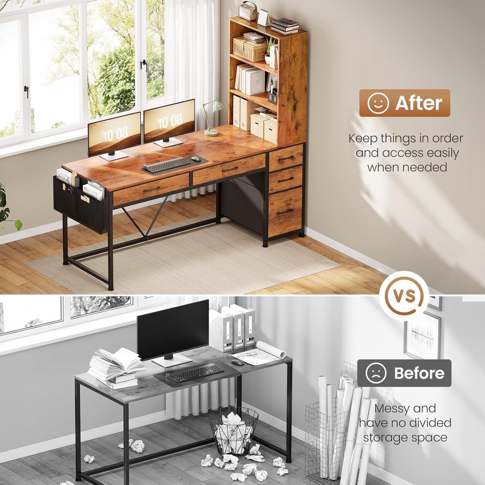 5-Drawer Rustic Brown Desk wit – обзор и цена Gaming Desk With Hutch