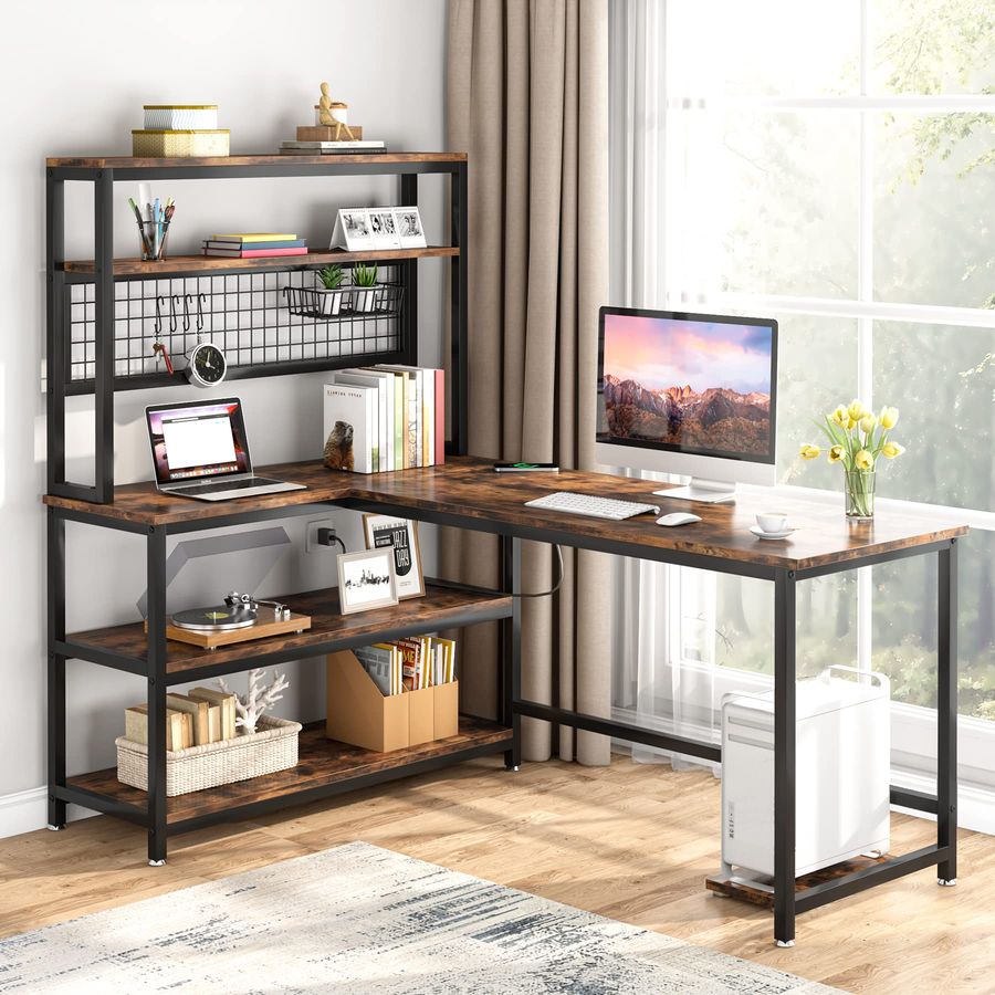 55 LShape Computer Desk with H – обзор и цена Gaming Desk With Hutch